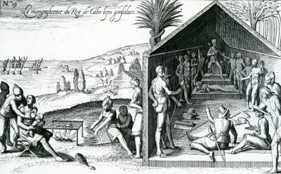The King Receiving European Visitors, Cape Lopez, Gabon, Africa, 16th Century by Theodore de Bry